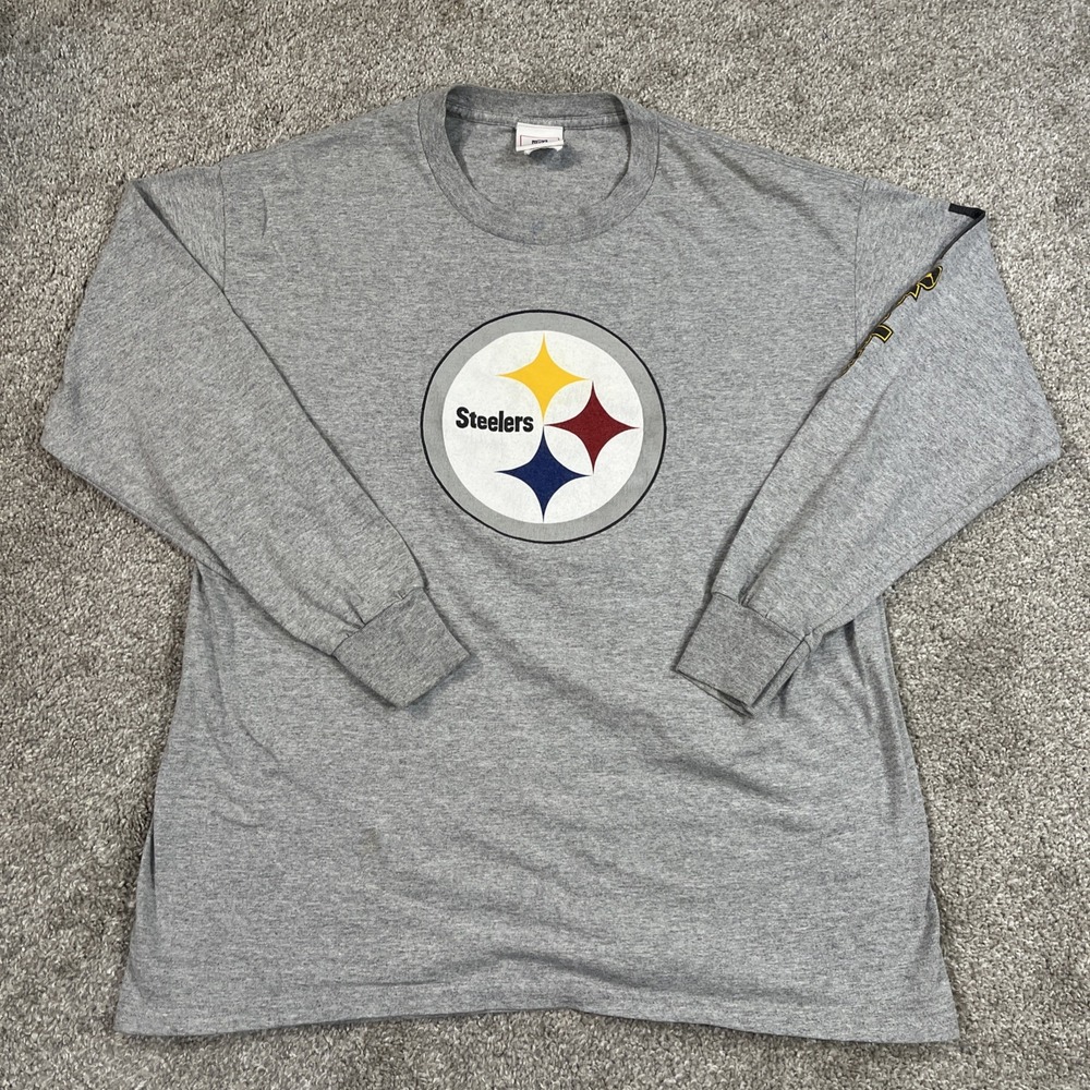 Pittsburgh Steelers NFL Shirt‎ L Gray Long Sleeve Crewneck Logo Graphic Tee